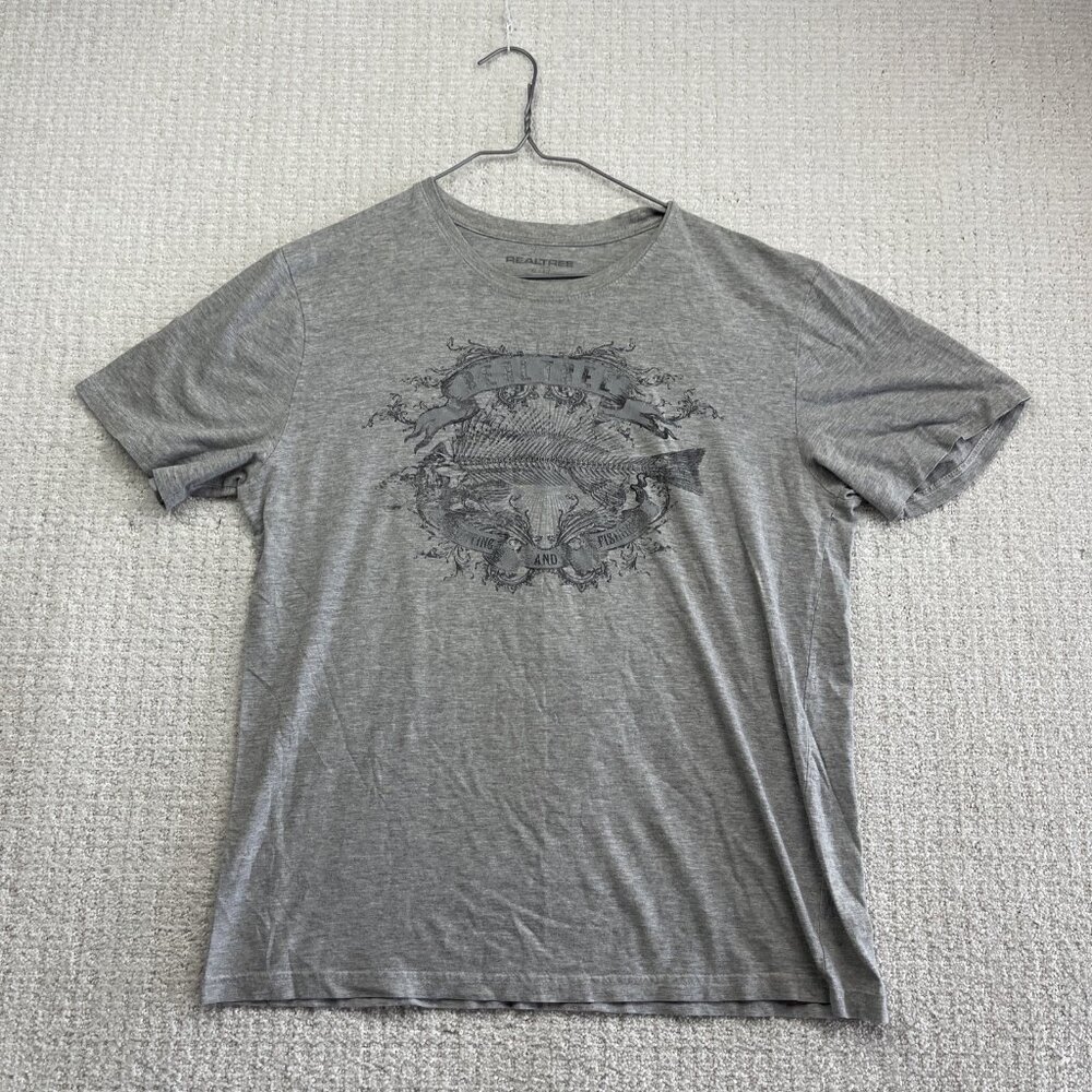 Y2K Realtree Graphic Shirt Mens XL Gray Fish Skull Outdoor Hunting / Fishing Tee
